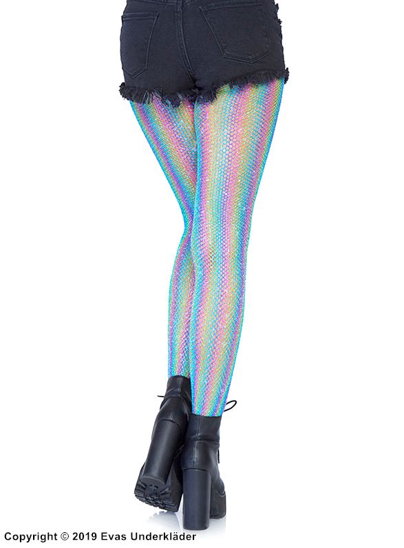 Pantyhose, small fishnet, shimmering lurex, rainbow color